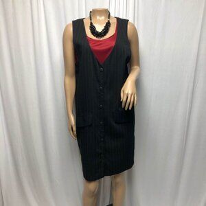 Michele DressSize 8 Black Pinstripe Button Down Faux Pockets Sleeveless Jumper